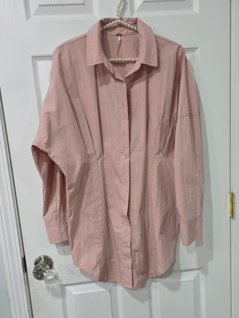 Free People Dusty Blush Oversized Button-Down Shirt